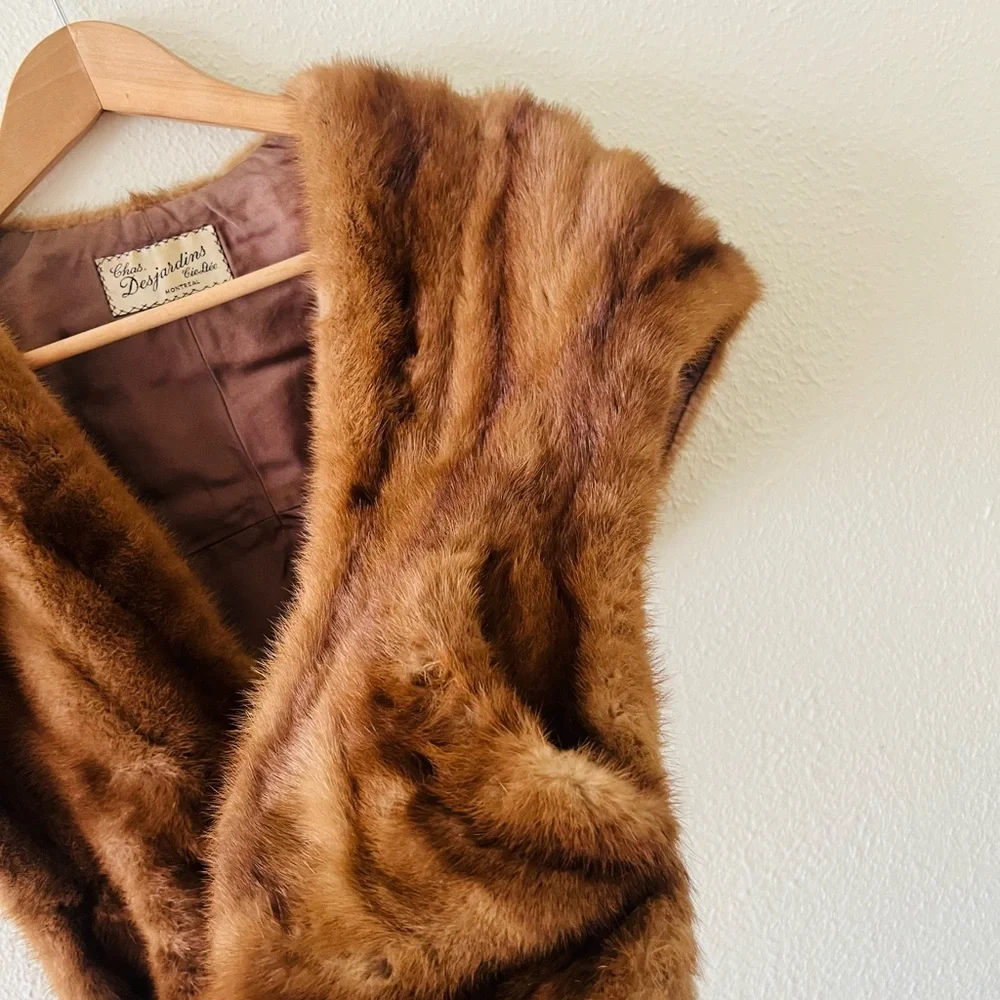 Vintage Chas. Desjardins Montreal Brown Mink Fur Shawl Capelet OS—1980s - Picture 6 of 16